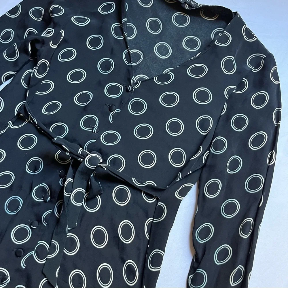 BETSEY JOHNSON vintage black circle dot print belted button up long sleeve mini‎ - Picture 2 of 6